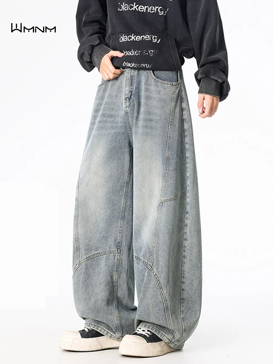 

Мужские джинсы-карго в стиле ретро, американские, с эффектом потертости, широкие, прямого кроя, повседневные брюки, осенние, модные, брендовые, с эффектом водной стирки, свободные джинсы