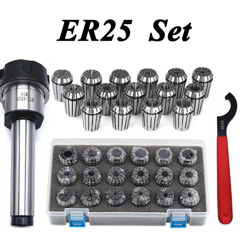 ER25 Spring Clamps 9PCS MTA/MT4 MT3 MT2 ER25 M12 ER25 Wrench 1PCS Collet Chuck Morse Holder Cone For CNC Milling Lathe tool