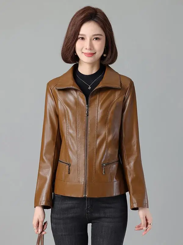 봄 가을 신상 슬레 하이펑 정품 가죽 자켓 여성용 슬리밍 양가죽 자켓 플러스 사이즈 가죽 코트