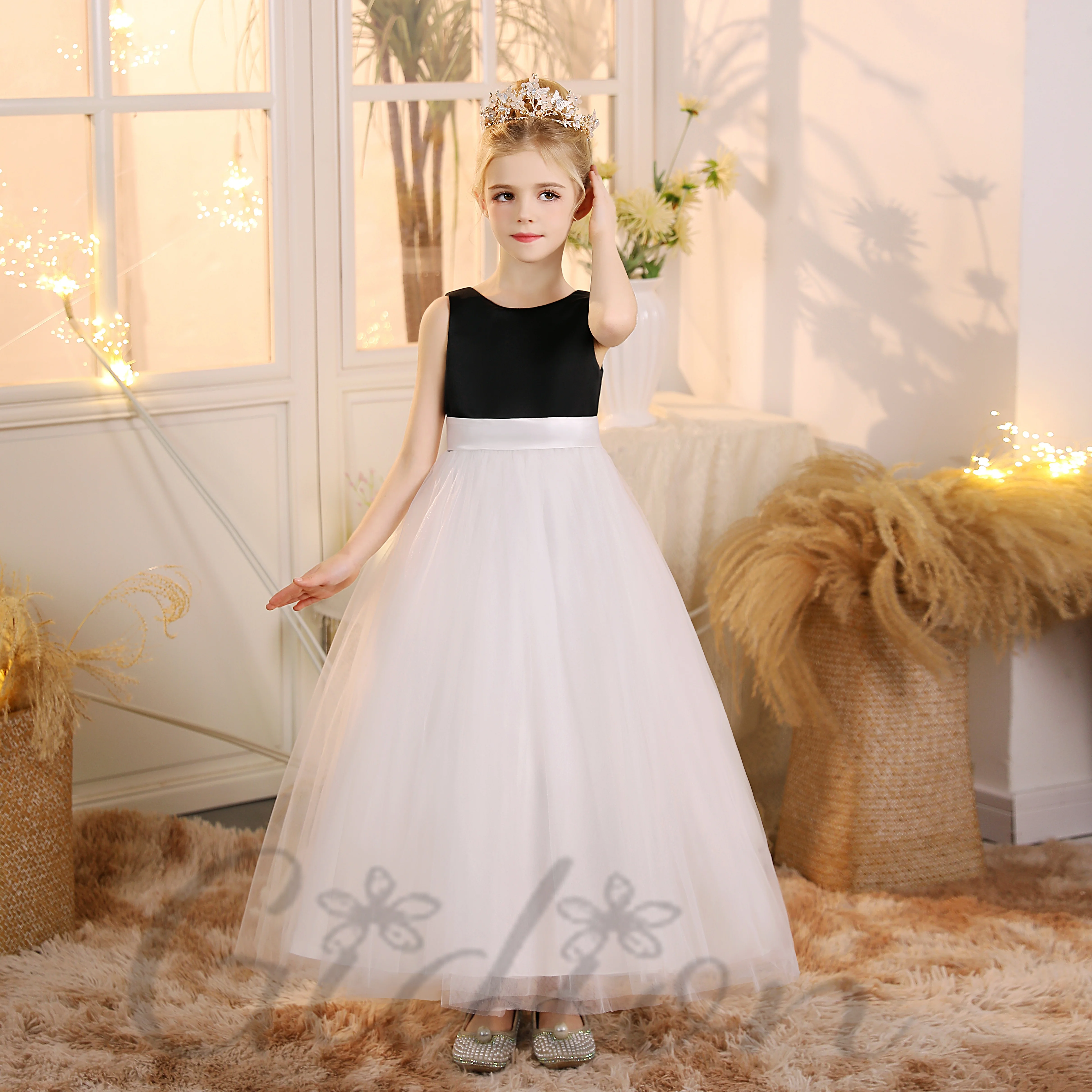 

Satin Top Princess Flower Girl Dress For Children Wedding Ceremony Prom Night Banquet Birthday Party Ball Evening-Gown Any Event