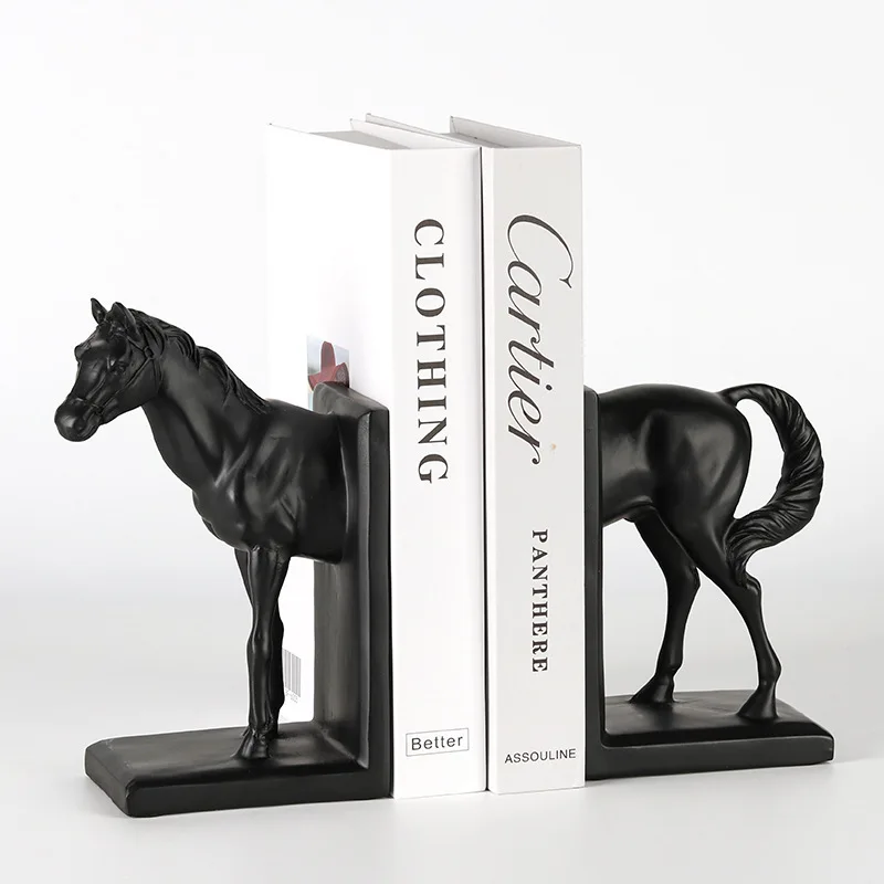 

Resin Handicraft Artificial Animal Sculpture A Dark Horse Stallion Bookshelf Storage Decorative Figurines Home Decoration