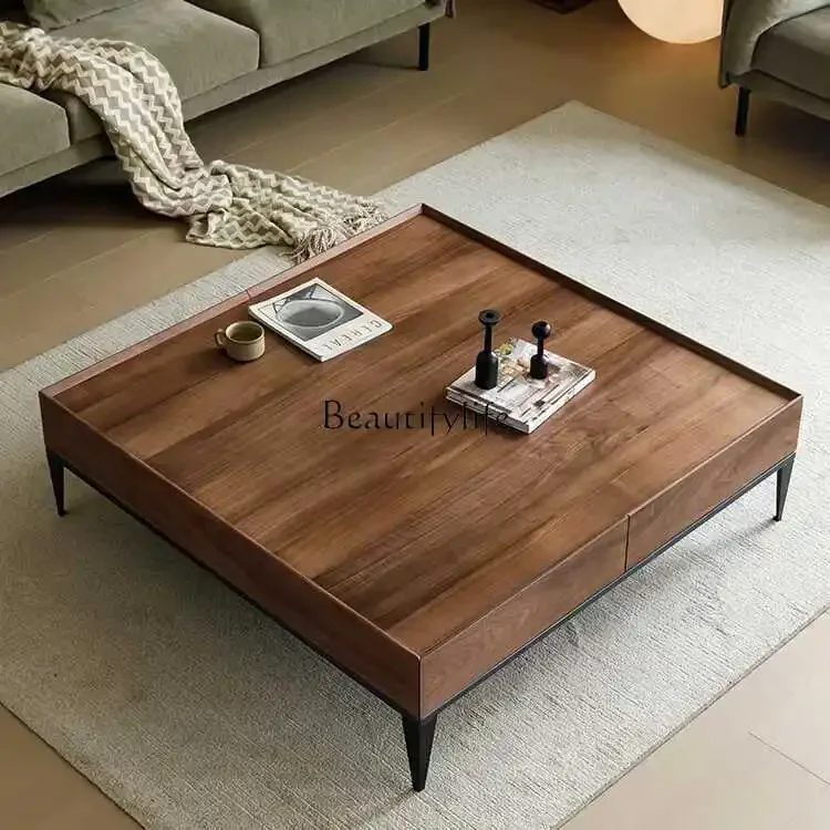 

LD33North American black walnut coffee table Nordic modern simple storage square solid wood