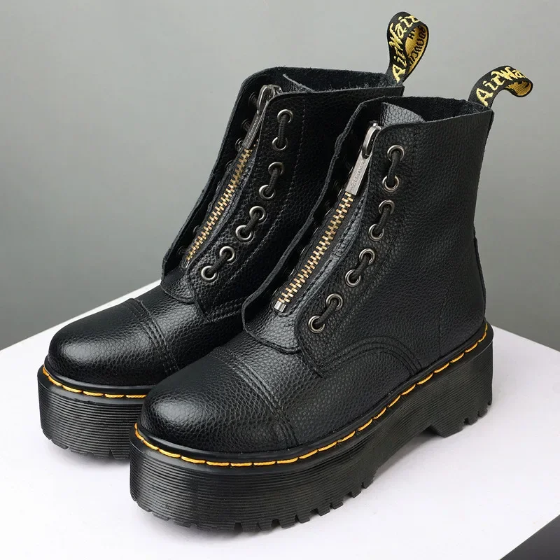 2025 New British Double Wear Platform Women's Boots Sinclair Motorcycle Shoes Front Zipper Fashion Sexy Punk Men's Winter Boots