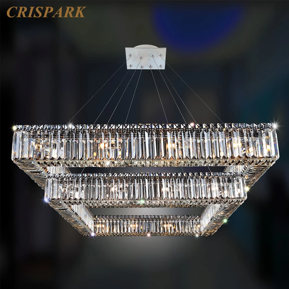 

Luxury Living Room Square Chandelier Lamp Modern Prism Clear Crystal Pendant Lustre Light LED Chrome Light Fixture for Bedroom