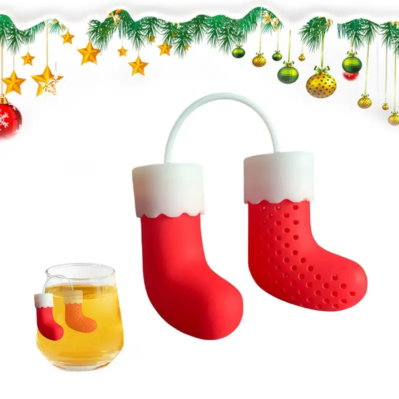 Cute Silicone Tea Infuser Christmas Stocking Tea Strainer Lovely Christmas Stocking Design Tea Infuser Silicone Loose Tea Filter