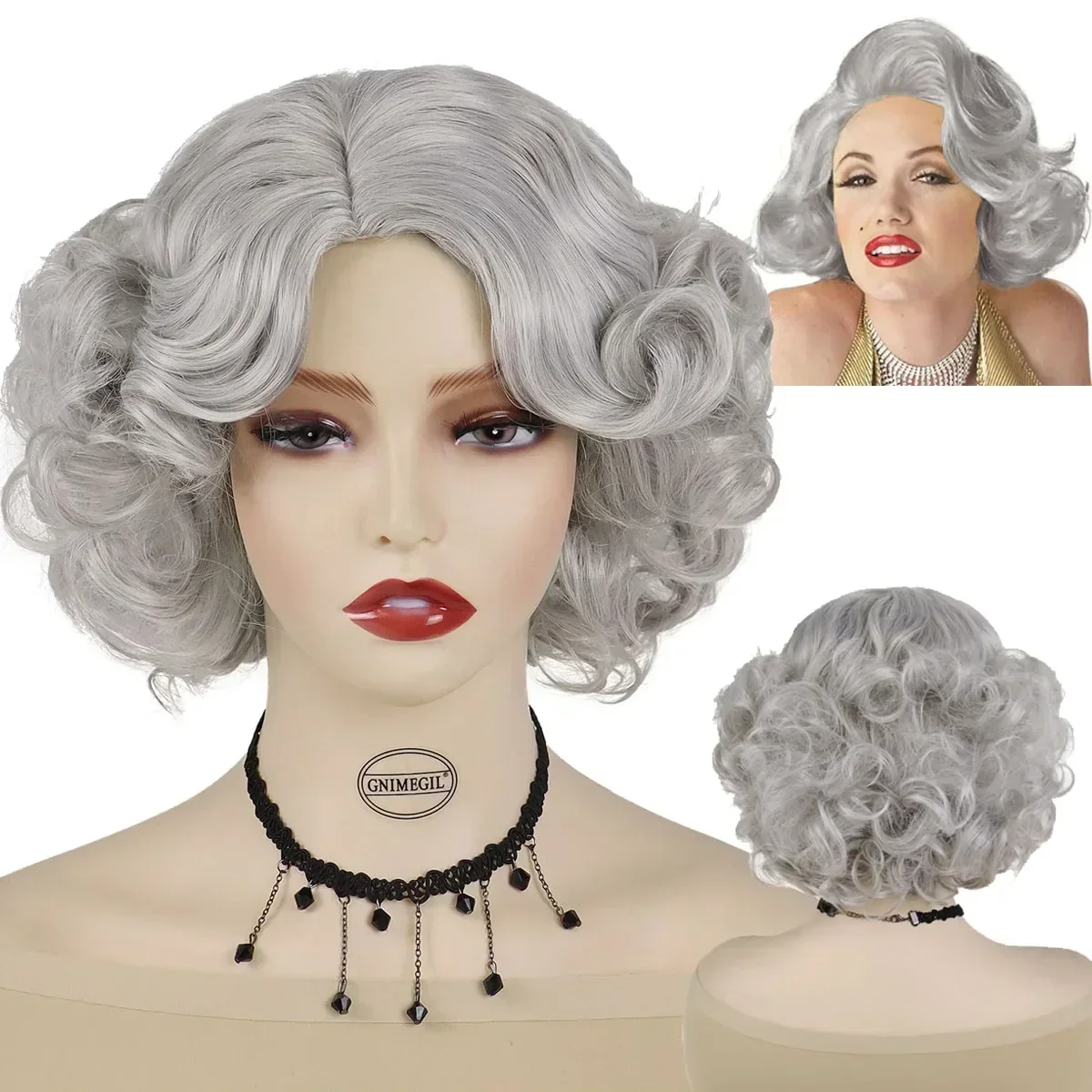 Synthetic Short Grey Curly Wig for Women Natural Curly Hair Old Woman Wigs Cosplay Costume Use Grandmother Wig Heat Resistant