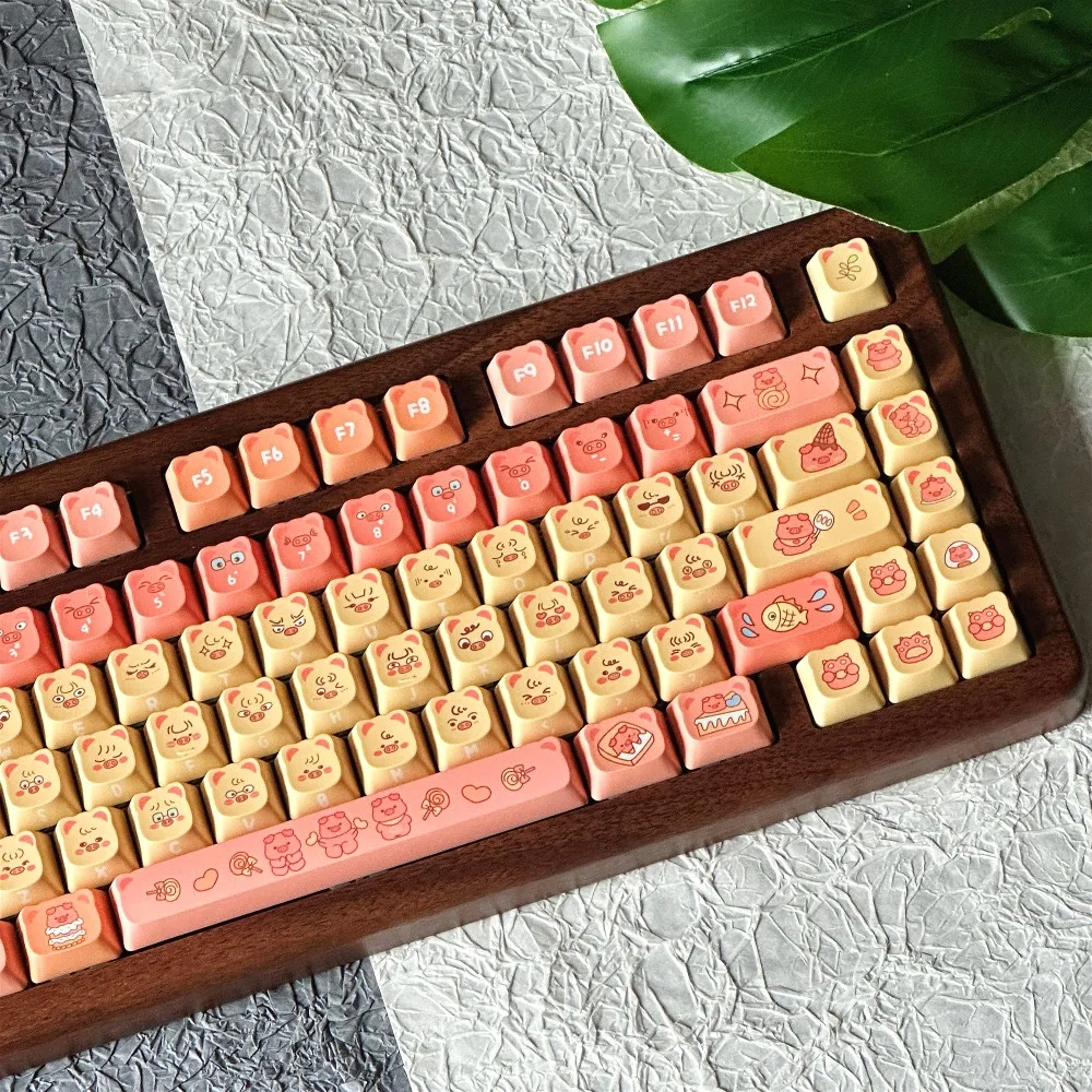 

PBT Keycaps Set - Dessert Pig Theme, Cute Cartoon Art, Hot Sublimation, 130 Keys Universal Fit (60/65/87/98 Keyboard)