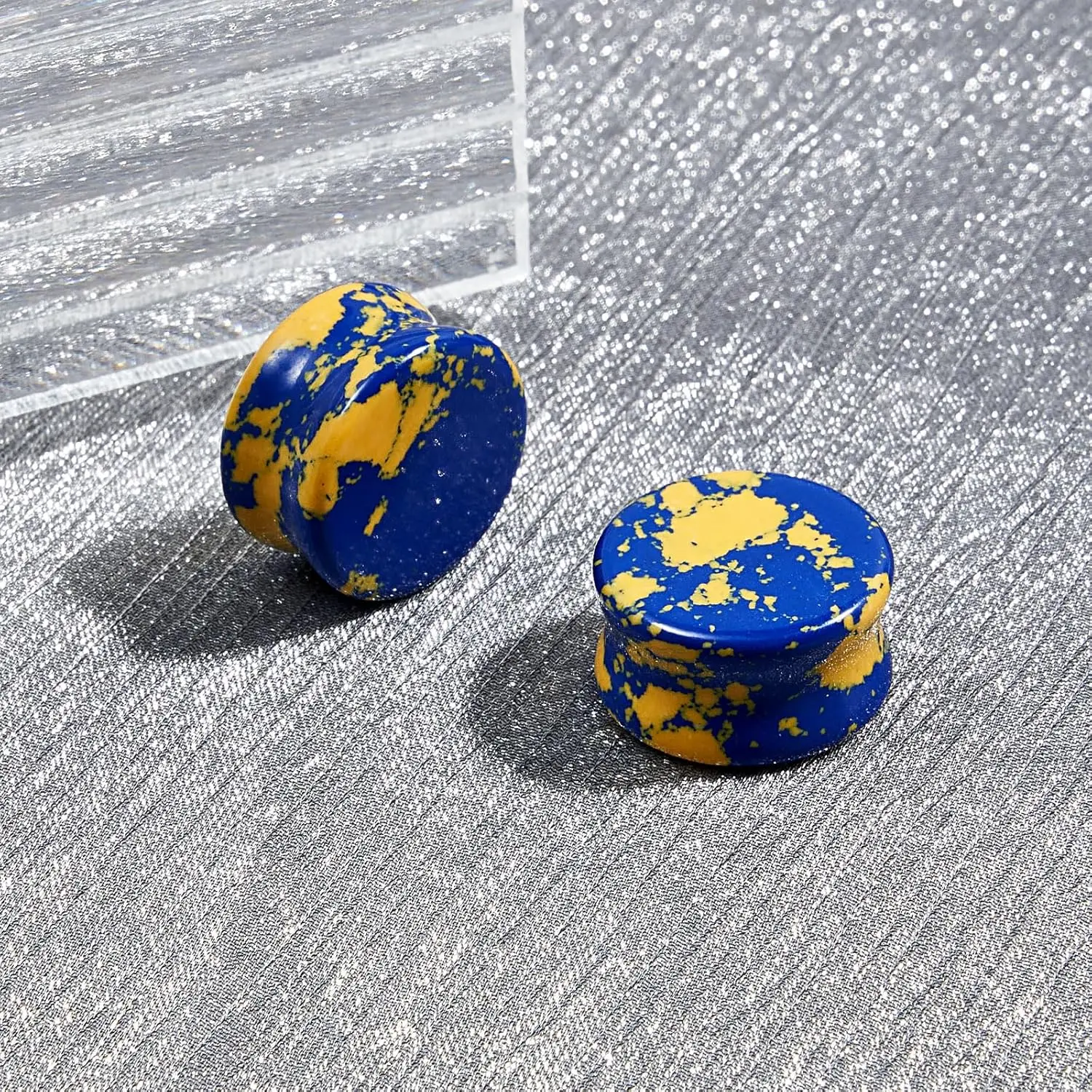 Stone Ear Gauges Plugs Saddle  - Yellow Body Jewelry 评论和价格