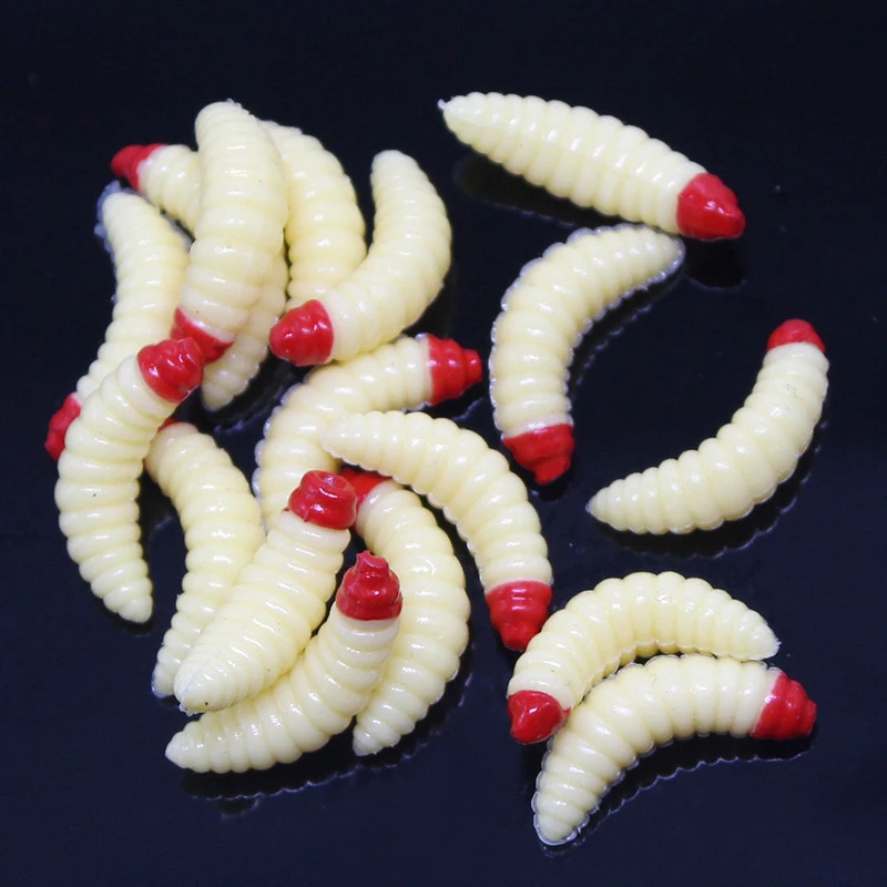 50Pcs/100Pcs/Bag Silicone Artificial Fishing Baits 2cm 0.5g Bread Worm Grub Soft Fishing Lure Hooks Glow Shrimp Fish Lures