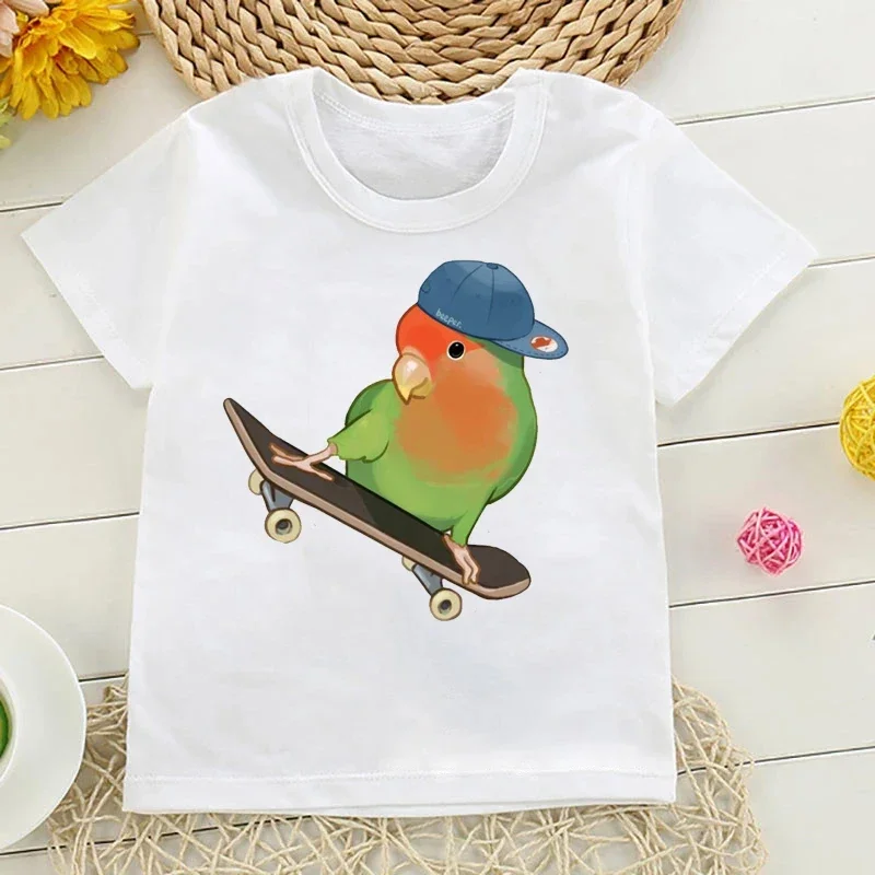 子供のための面白い鳥のプリントTシャツ,スケートボード,オウム,ファッショナブル,aliexpressの服,uk,t