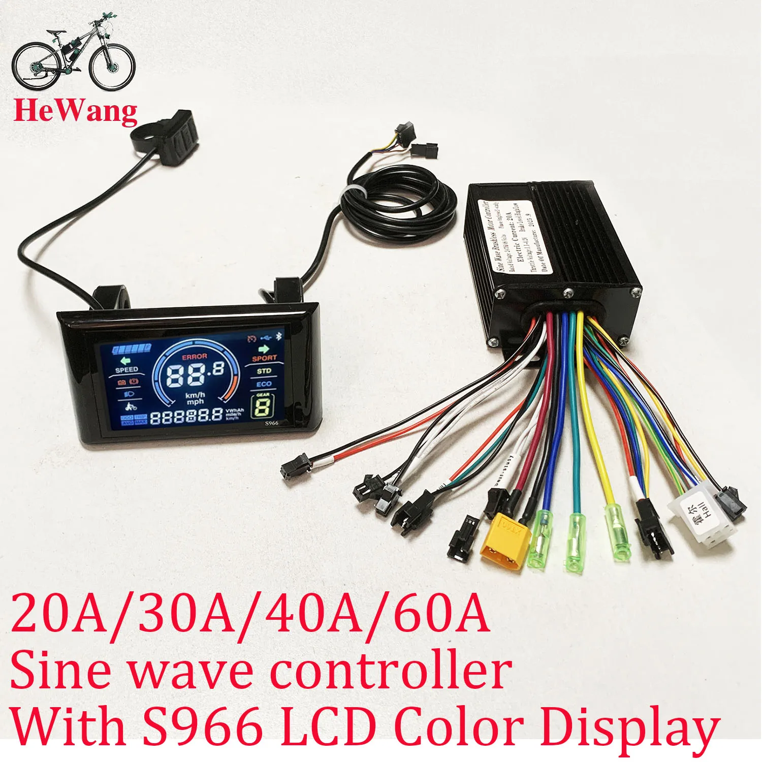 

20A/30A/60A Sine wave Brushless motor controller With S966 LCD Color Display 500W/1000W/3000W for UART electric bicycle Scooter