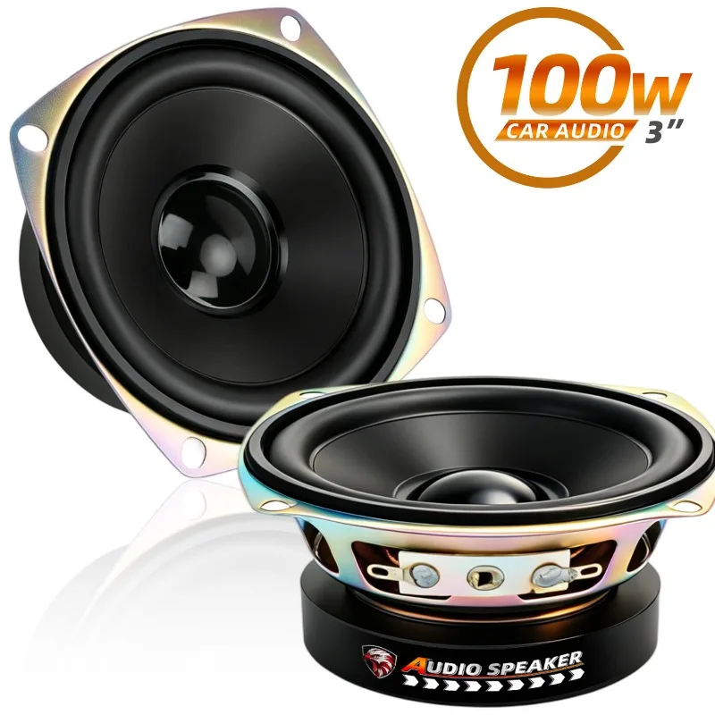 2 pcs 3.5 Inch Mid-Bass Range Speakers 100W Subwoofer For Car Magnesium Aluminum Basin Huge Magnet Woofer Can Be Under The Seat