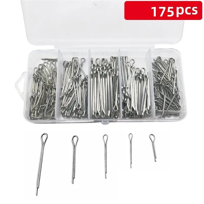 Stainless Steel 175Pcs Split Pins Cotter Pins Assortment Kit Size For Shaft Axle Mechanical Farm Equipment
