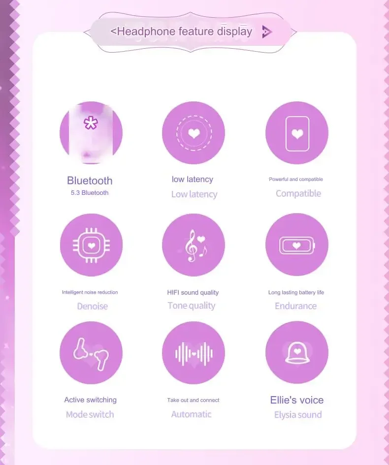 Honkai Impact 3 Headphones Cute Elysia Customized Pink Bluetooth 5.3 Headset Earphones Bluetooth Wireless Gift Package