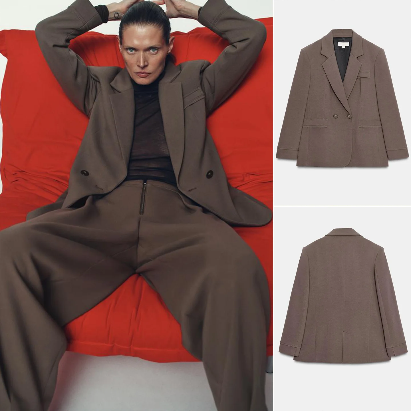 

Winter New Women's Commute Sle Long Sve Double Breasted oulder Pad Suit Jaet Cover Collar Tee Button Cuff Polyeste...