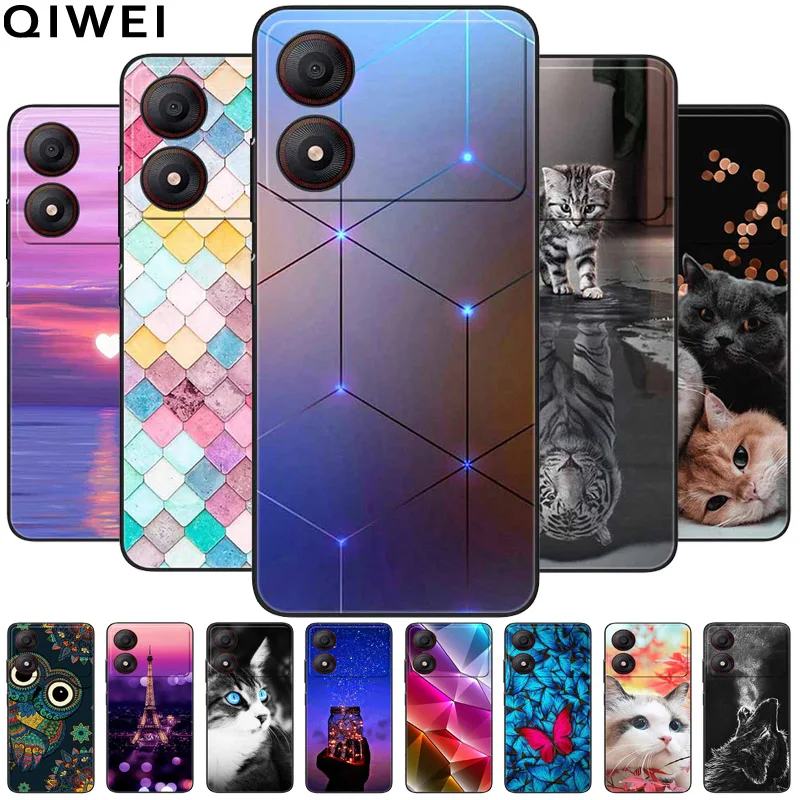 For ZTE Blade A34 Case 6.6'' Fashion Black Silicone Cute Cat Soft TPU Phone Covers for ZTE Blade A34 4G Shells Fundas Coque A 34