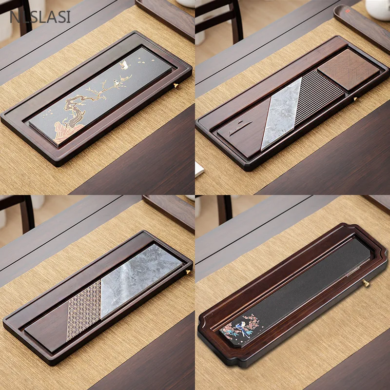 Retro Large Size Bamboo Tea Tray Drainage Type Tea Table Chinese Tea Ceremony Accessories Home Rectangular Trays Decorative