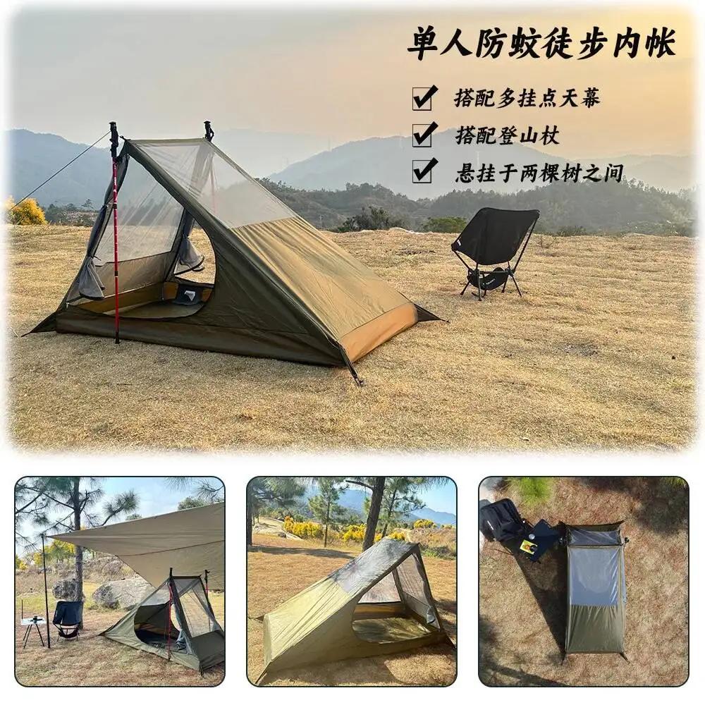 Mesh Tent Trekking Pole Tent Lightweight Solo Tent Camping Tarp Tent Hiking backpacking Single One Person Tent Shelter