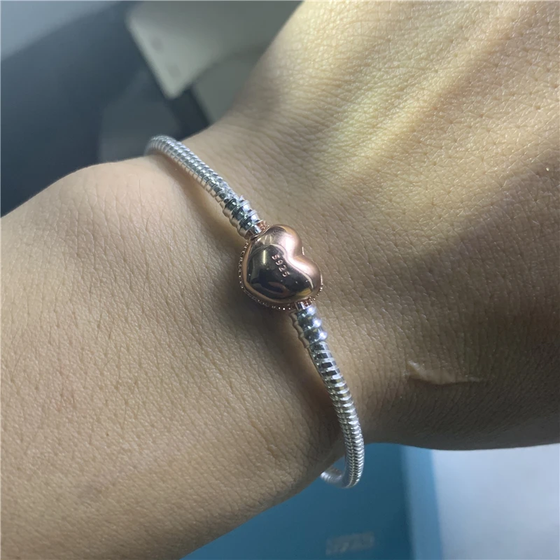 Sparkling Zircon Heart Clasp Bracelets For Women White Zircon Fit Original Charm Beads Pendant Jewelry DIY Accessories GIft