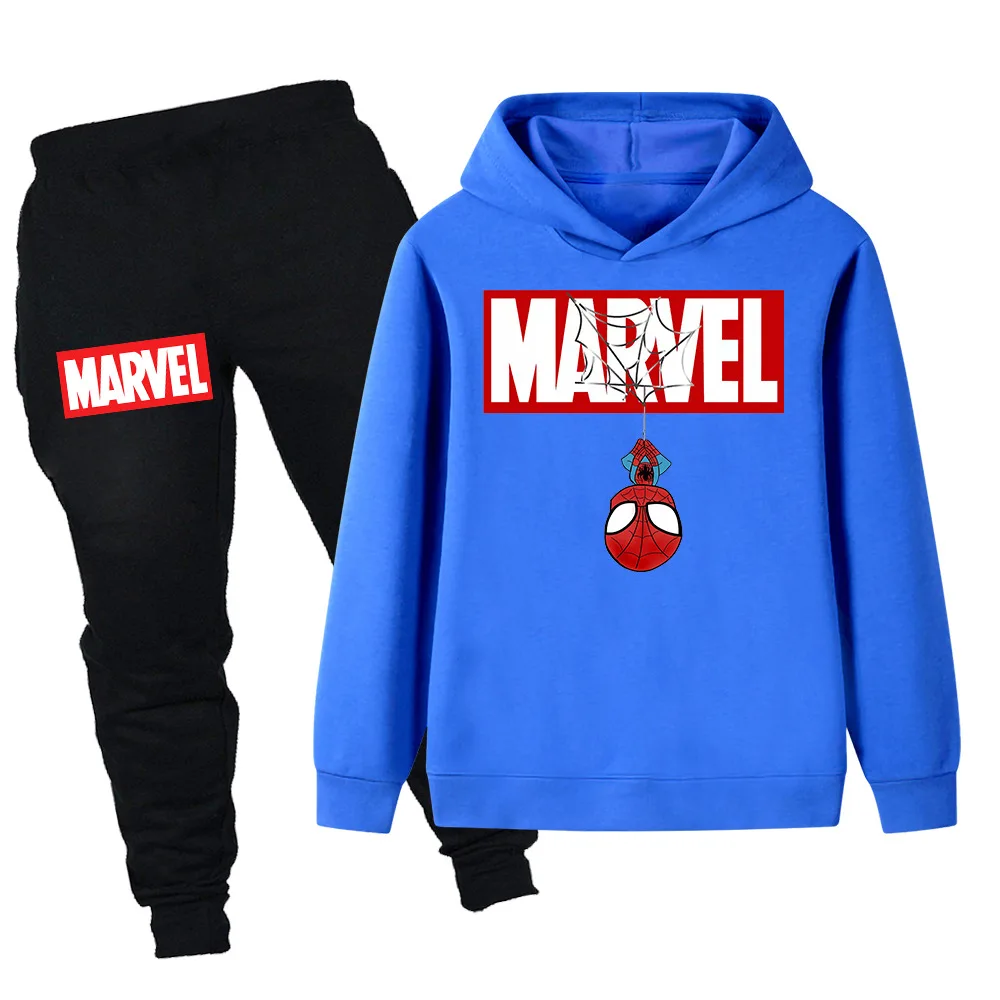 

Boys' Marvel Spider-Man Fun Print Long-Sleeved Set Children's Fall/Winter Casual Fashionable Warm Sweatshirt Two-Piece Set