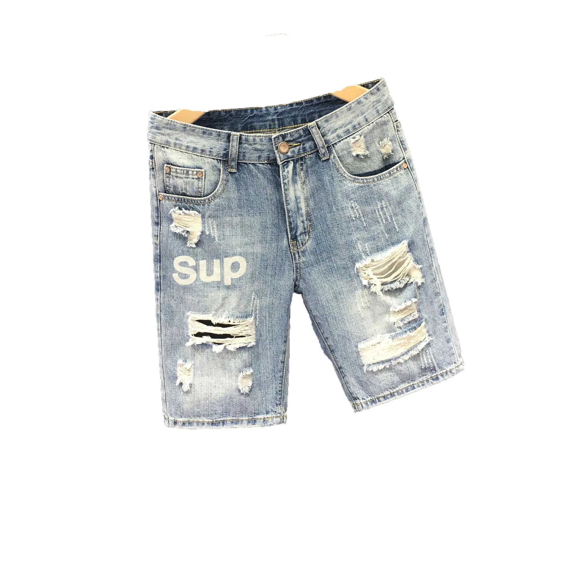 Trend ige Marke Internet Promi junger Mann mit zerrissenen Jeans shorts, Herren Ins Casual Shorts, Sommer 4-5 Split Hosen