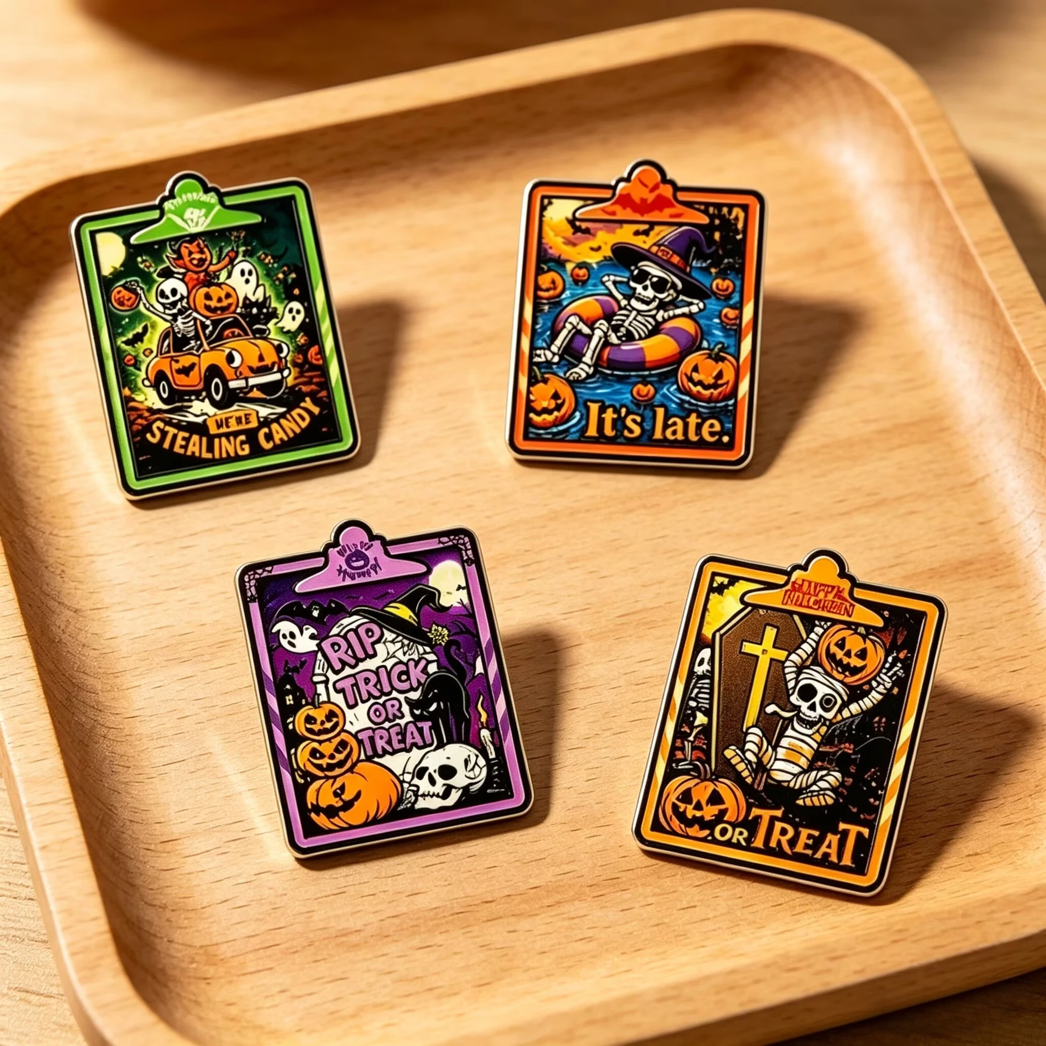 4pcs/set Cartoon Brooch  Halloween Gothic Skeleton Pumpkin Enamel Lapel Pins Trick Or Treat Horror Backpack Decor Badge