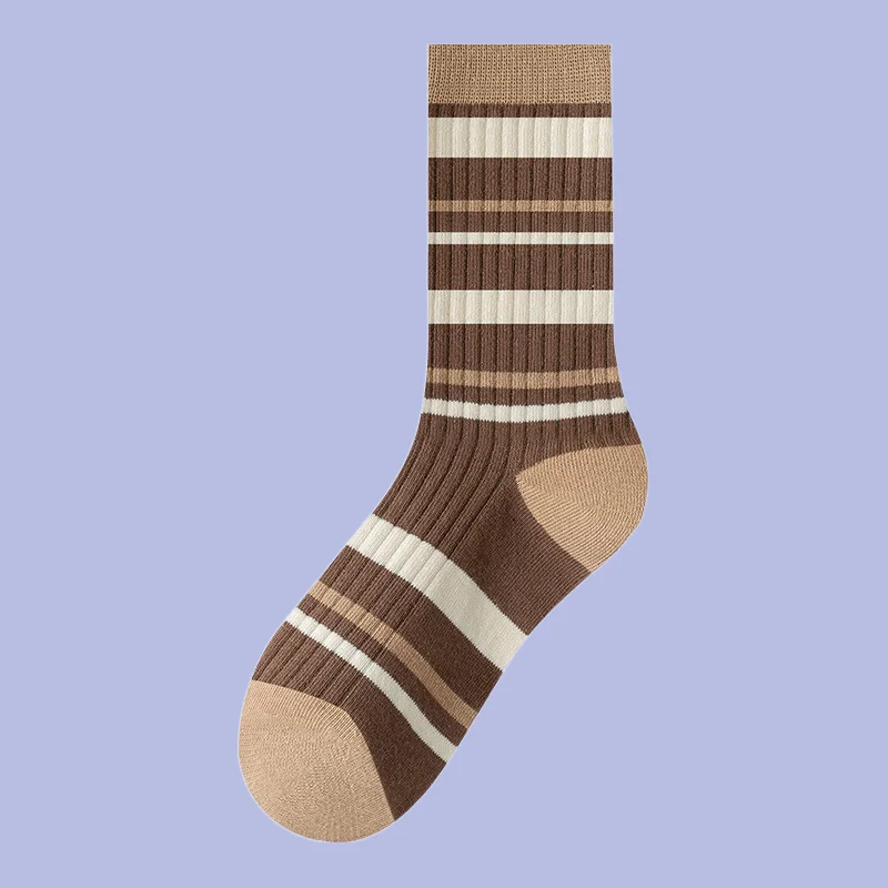 5/10 Pairs Fashion Striped Letter Women's Mid-tube Socks Coffee Color Pile Socks Style Socks Maillard Color Women's Casual Socks