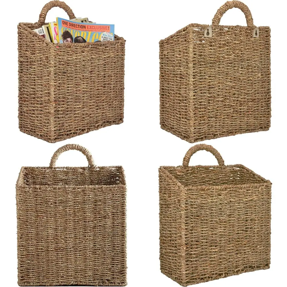 

12.5 Inch Rustic Woven Wall Hanging Storage Basket, Large Decorative Baskets, Magazine and Mail Organizer Basket