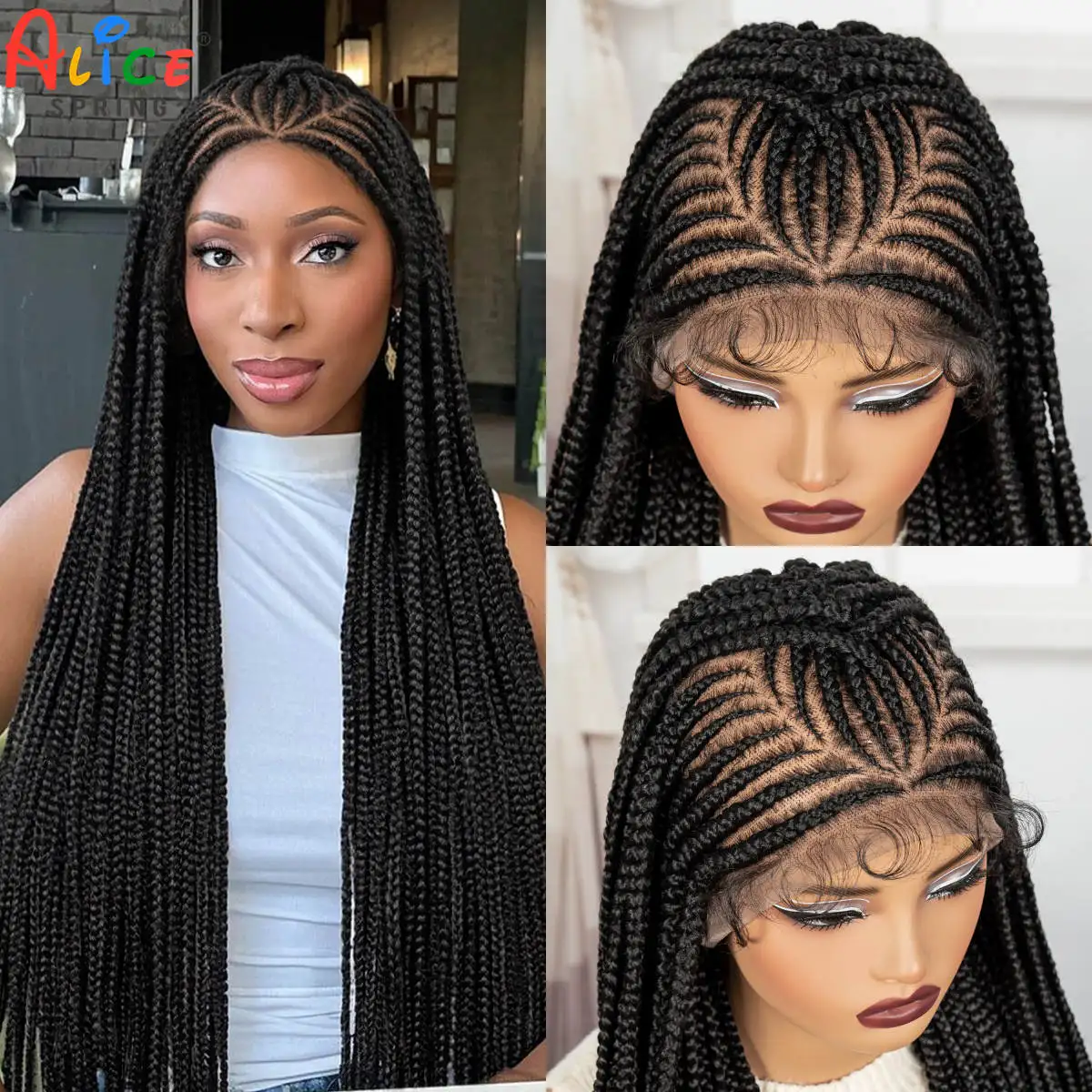 

34-дюймовые полные кружевные плетеные парики ручной работы Cornrow, синтетические косички Kontless, кружевные фронтальные плетеные парики для чернокожих женщин