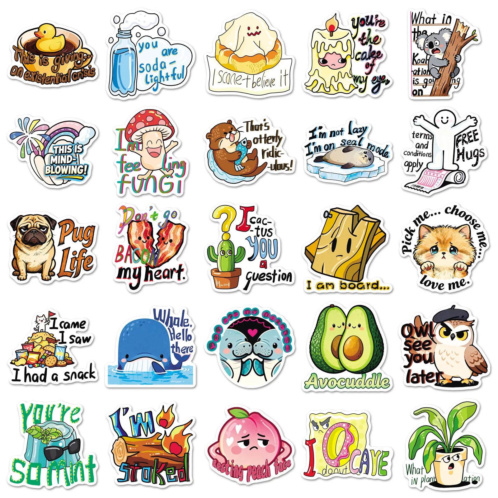 50 STKS Cartoon Engels Sticker Leuke Zin Graffiti Ah Waterdichte Sticker Kinderen Speelgoed Cadeau voor Laptop Bagage Briefpapier Doos Dagboek