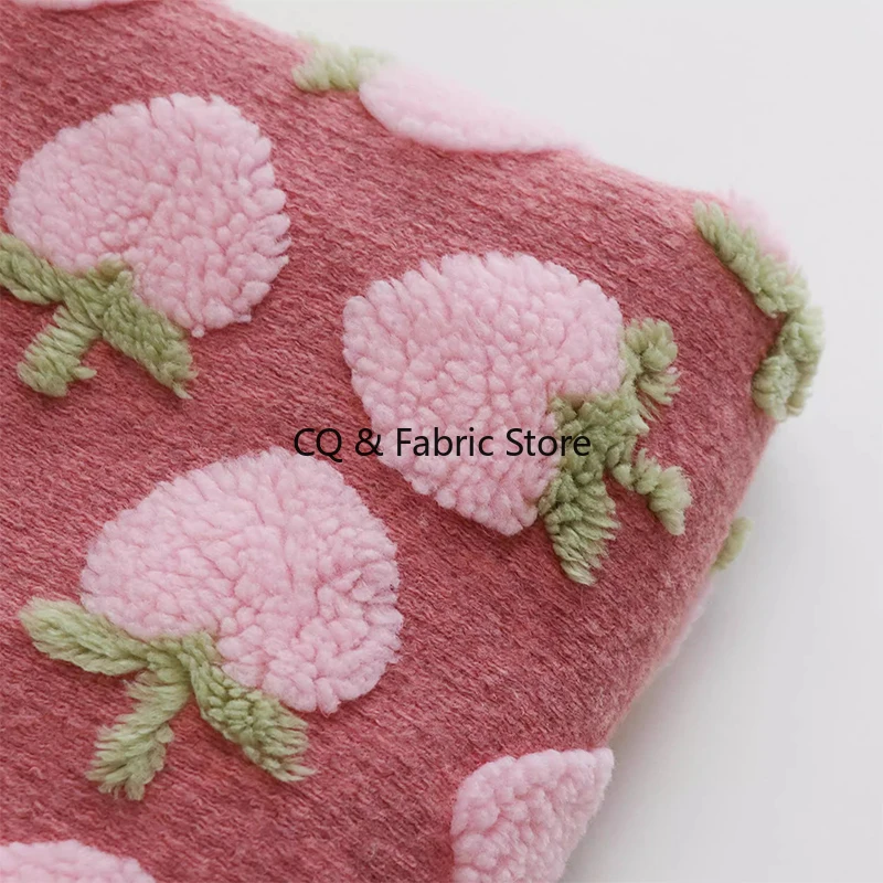 INS Style Cute Pink Peach Imitation Wool Knitted Jacquard Fabric Autumn/Winter Coat Sweater Fabric DIY Throw Pillow Fabric