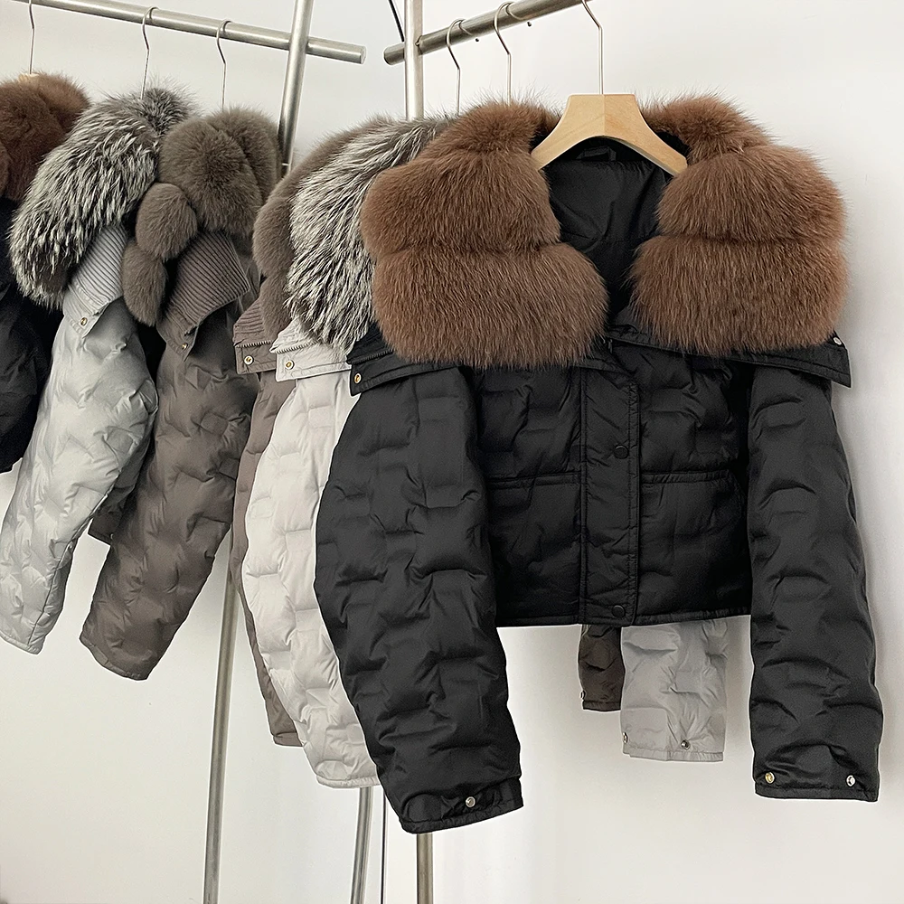 

Down Coat Female Short Real Fur Jacket Female Long Sleeve Thickened Warm Fluffy Fox Fur Puffer Jacket Women Winter Clothing