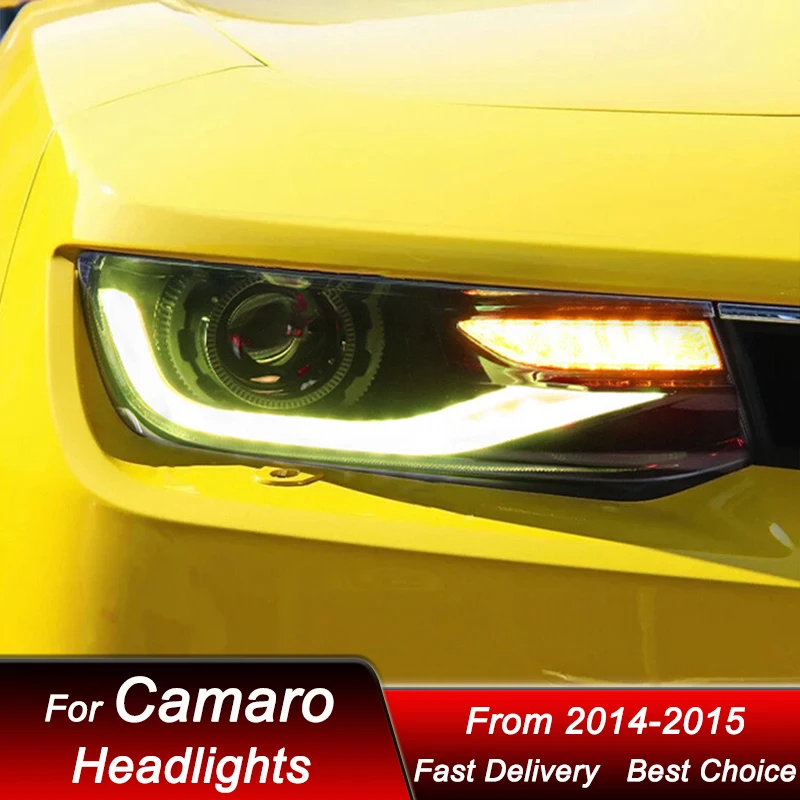 تصفيف السيارة المصابيح الأمامية لسيارة شيفروليه كامارو 2014-2015 كامل LED نمط جديد مجموعة المصابيح الأمامية للسيارات مجموعة ملحقات عدسة العرض