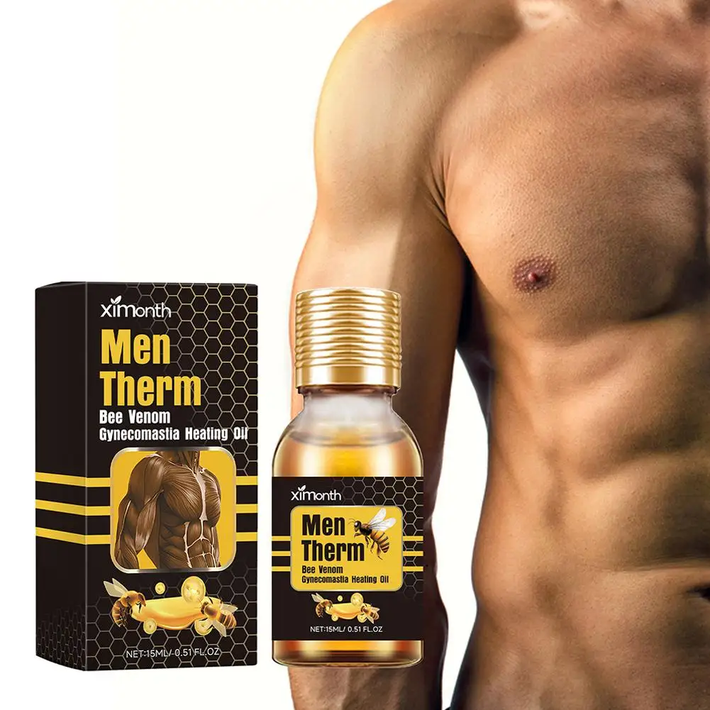 15ml Male Bee Gynecomastia Heating Oil Efficient Breast Shaping Firm Massage Serum Long-lasting Moisturizing Tighten Skin Care