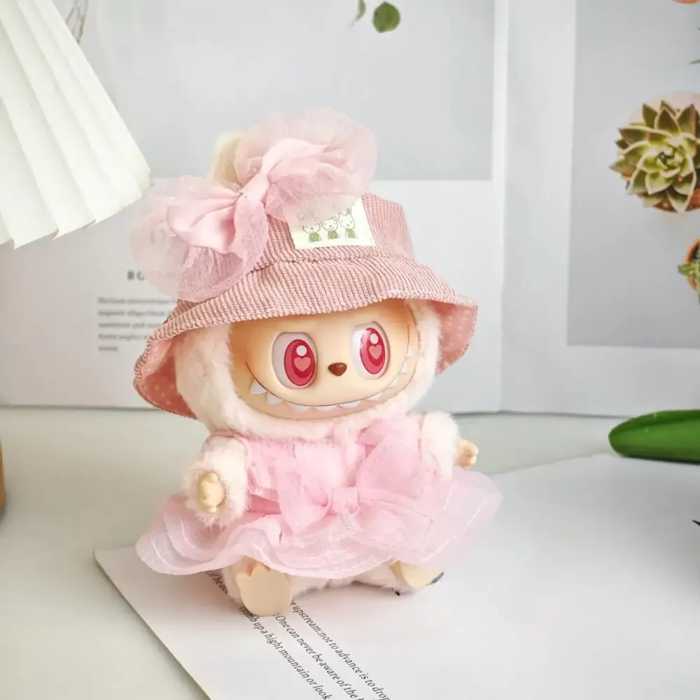 For 17cm Labubu v2 sitting labubu outfit Fashion Clothes Gauzy Skirt Doll Clothes Color Match Hat Dolls Accessories