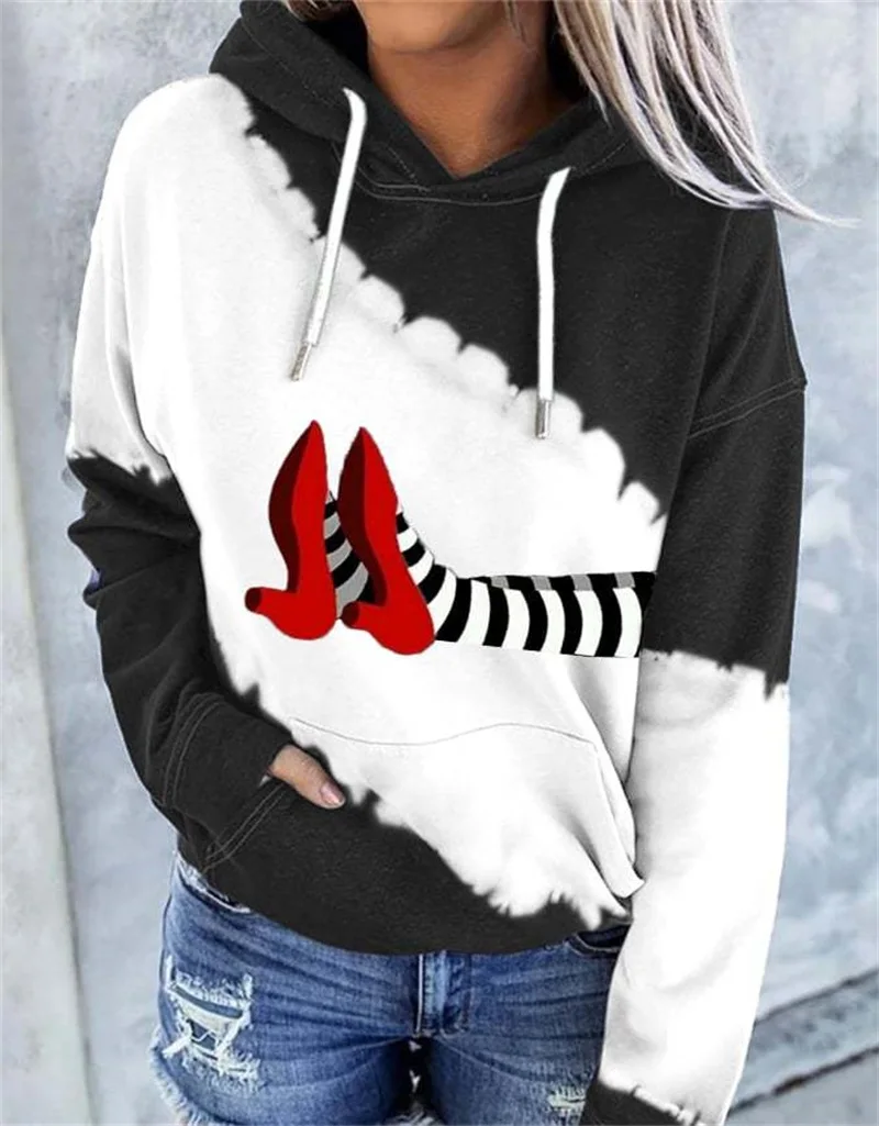 2024 hot selling new women's casual pullover loose and comfortable hooded pullover women's red shoes 3D printed hooded sweatshir