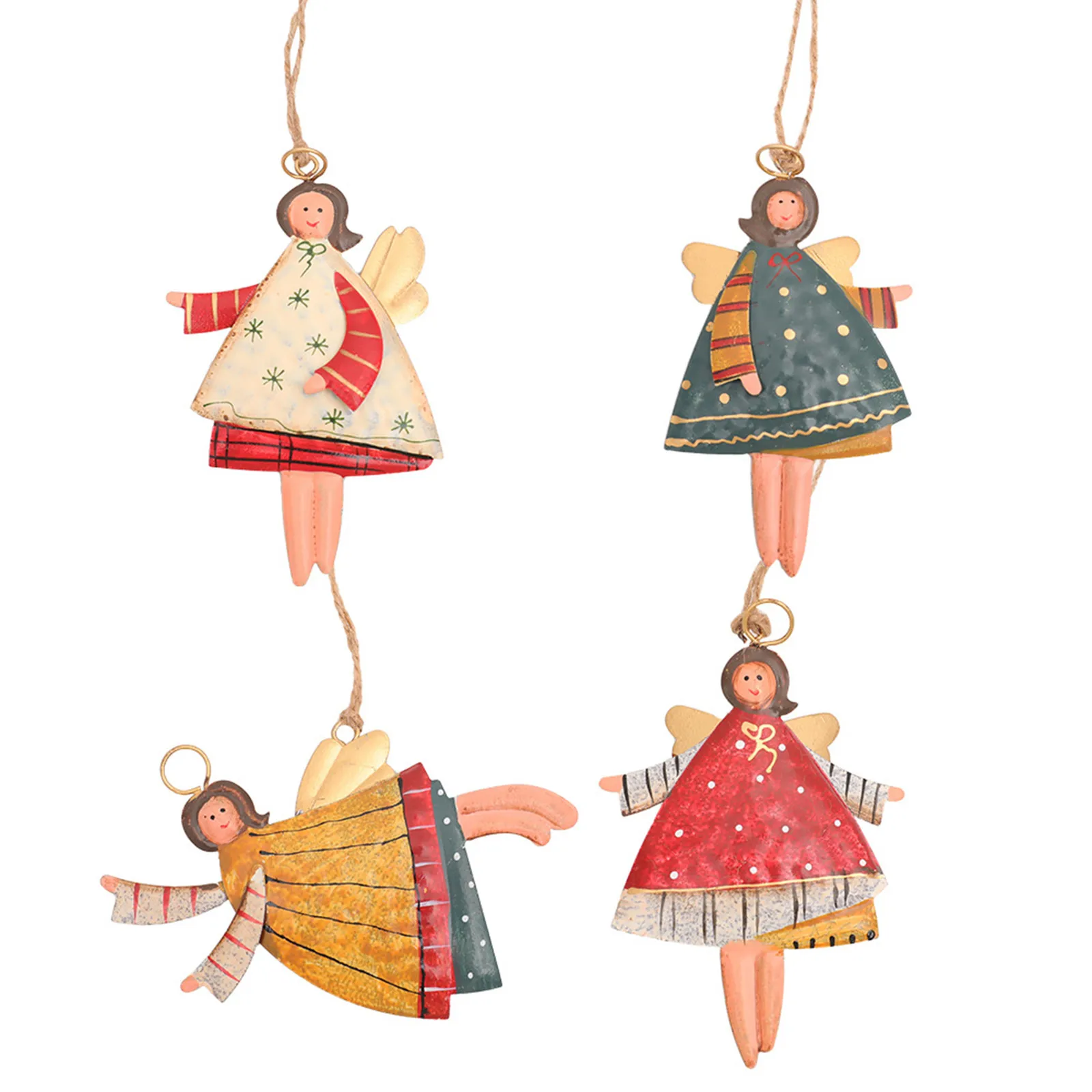 4 Pieces Christmas Metal Angle Tree OrnamentsColor Girl Small Angel  With Hanging String For Christmas Tree Decorations