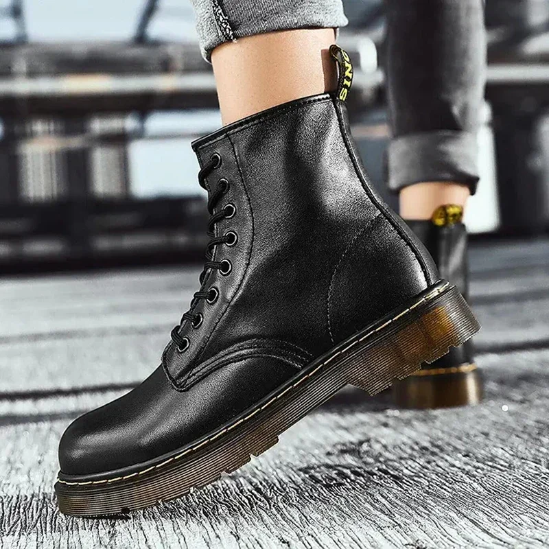 

Genuine Leather Men Outdoor Boots Women's Boots Classic Six Hole Boots Fashion British Style Riding Short Ankle Boots Size 35-48
