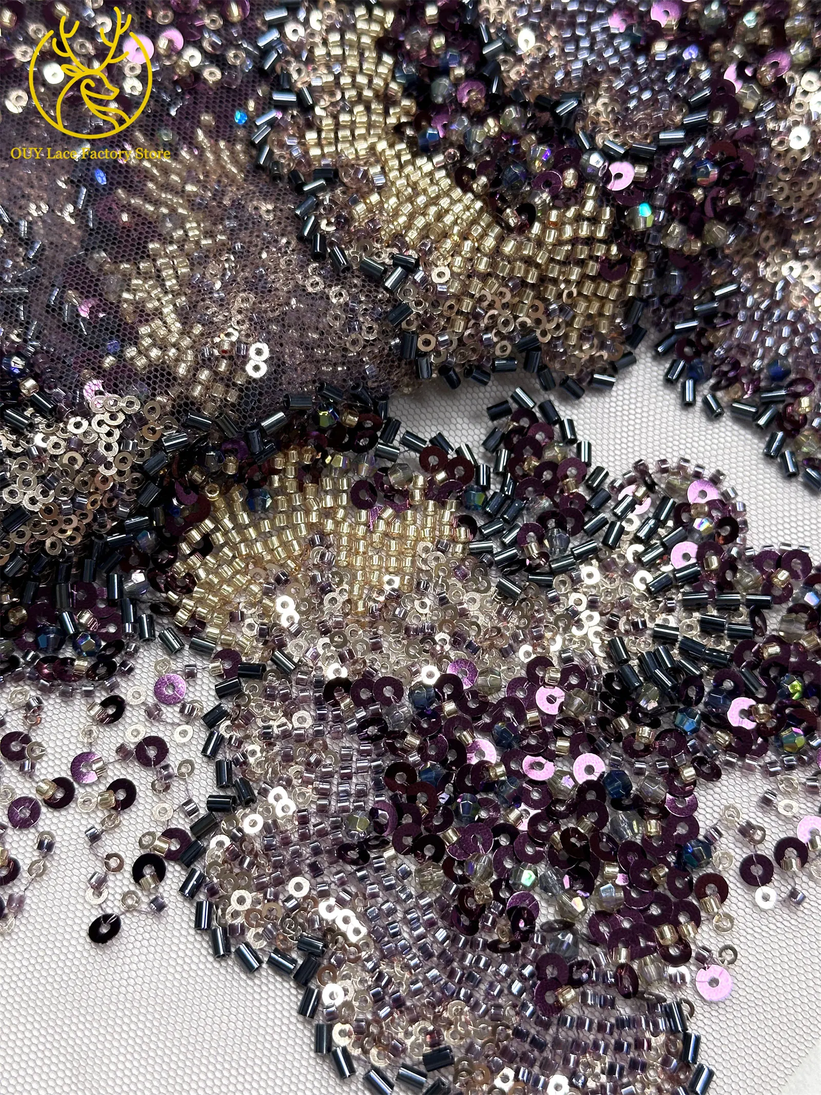 Barock-Stil, perlenbesetzter nigerianischer Tüll-Spitzenstoff 2026, hochwertige französische Pailletten-Spitze für Hochzeits- und Partykleider, zum Nähen, 5Y – Detail 25