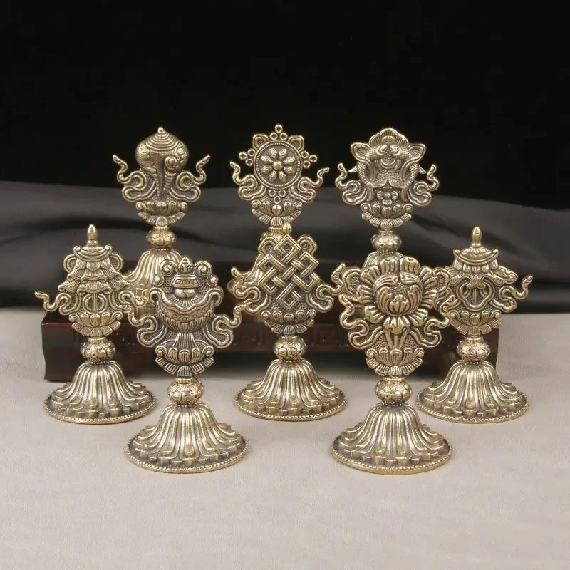 Copper 8 Auspicious Symbols Statue Set Tibetan Buddhist Ashtamangala Ornament Buddhist Altar Tea Table Decor Worship Supply