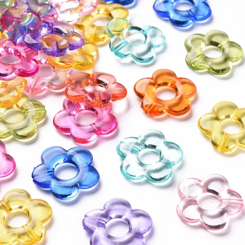 50PCS Transparent Acrylic Bead Flower Loose Spacer Beads for DIY Jewelry Making Bracelet Necklace Girls DIY Supplies Accessories