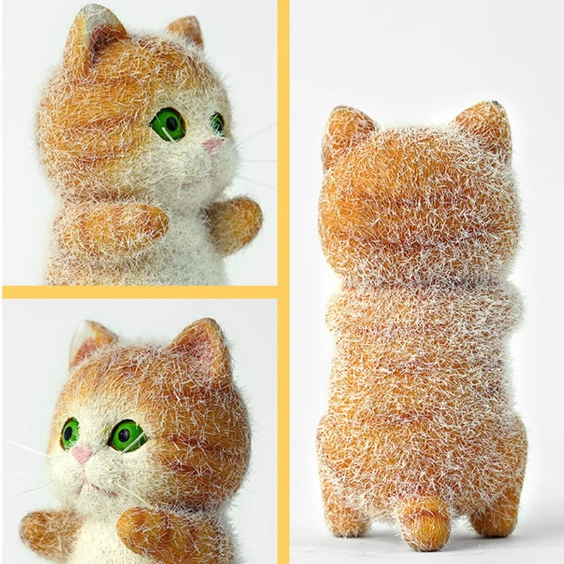 Flocking Resin Cartoon Cats Shape Resin Dolls Tabletop Cute Standing Animal Resin Decoration