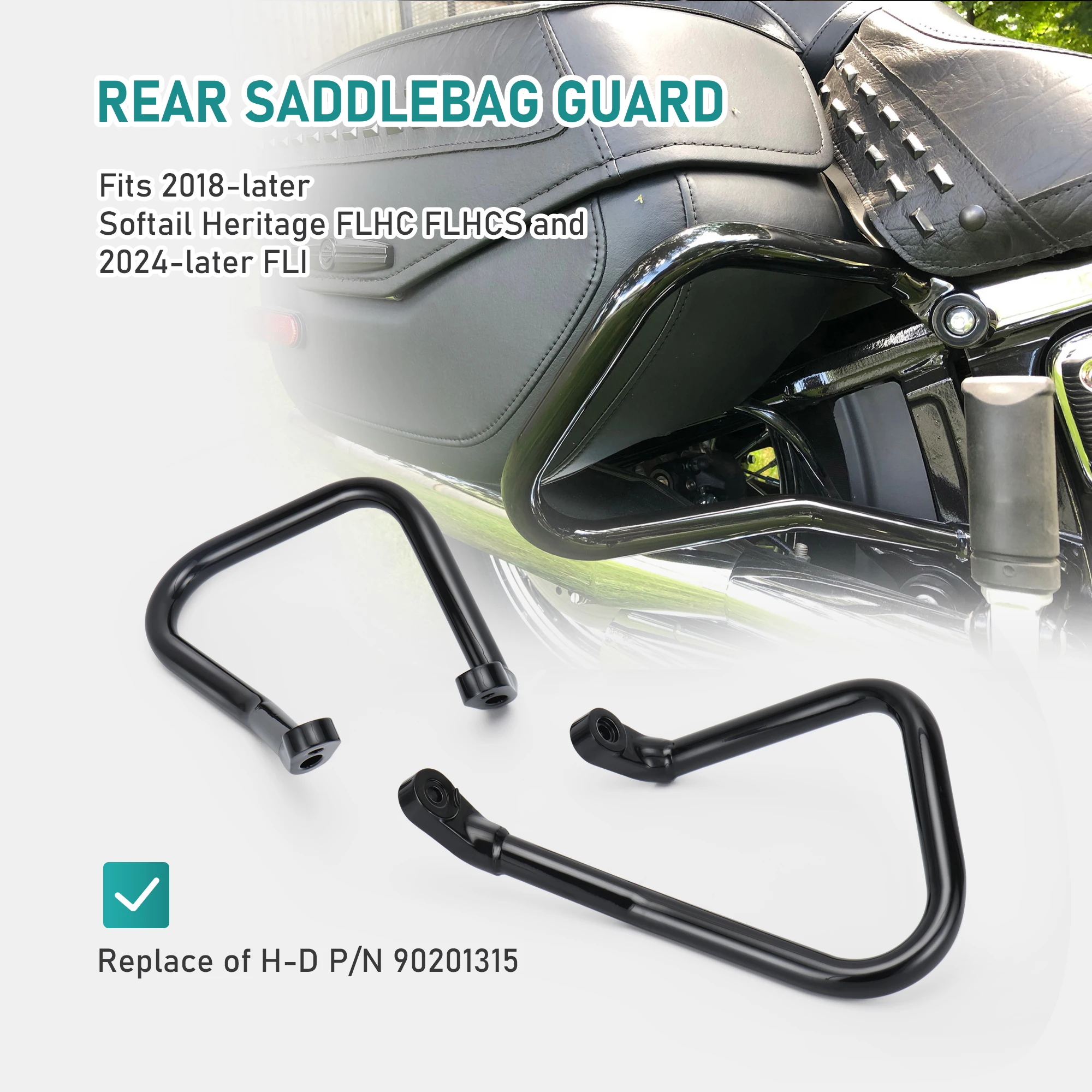 모키토다라 오토바이 리어 볼트온 새들백 가드 크래시 바 (할리 2018년식 이후 소프테일 헤리티지 클래식 FLHC FLHCS용), 블랙