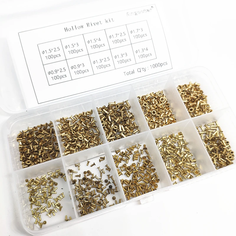 1000PCS Mixed Size Copper Tubular Rivet GB876 M0.9 M1.3 M1.5 M1.7 PCB Double-sided Circuit Board Rivet Nail Kit