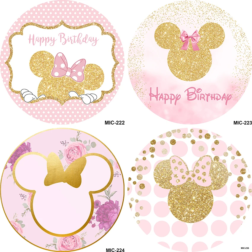 

Pink Flower Round Background Circle Photo Backdrop Minnie Mouse Head Birthday Party Decoration Table Cylinder Cover