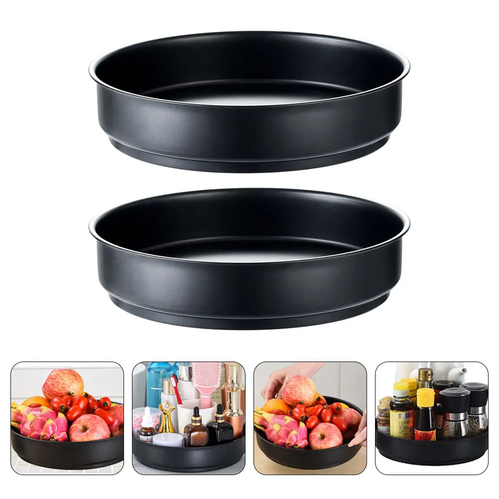 

2Pcs Spice Seasoning Rack Stainless Steel Rotating Kitchen Storage Organizer Black Color Pantry Tray Fruit Plate Sundries