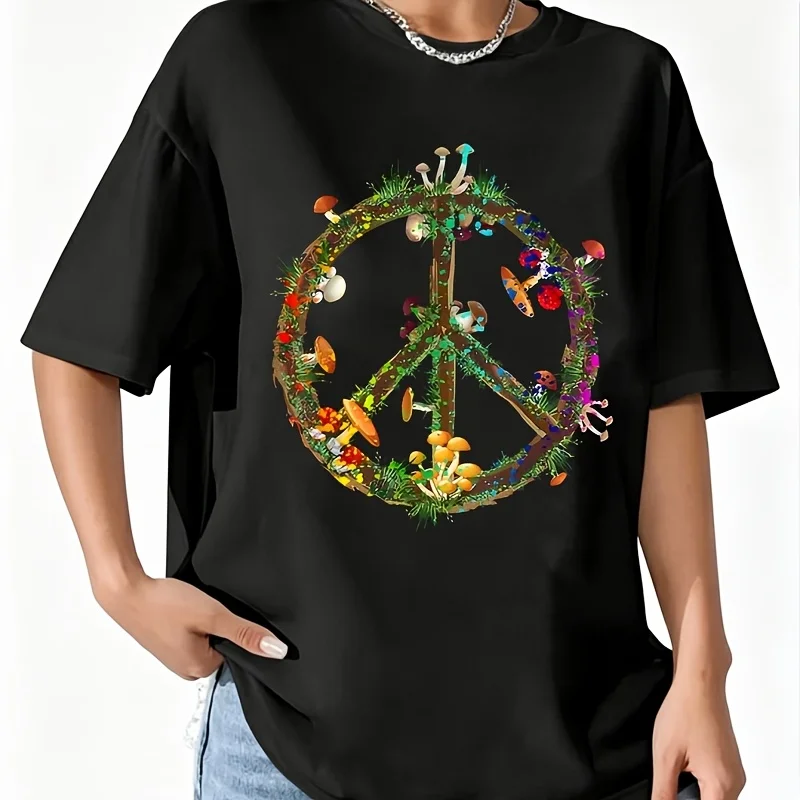 Label Mushroom Women's 100% Cotton T-Shirt Fun Print Short Sleeve Top Casual Round Neck Tee S-5Xl