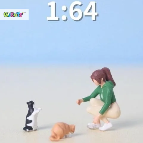 

1:64 Scale Miniature People Model Girl Feeding Cat DIY Landscapes Creative Miniature Scene Combinations Macro Photography