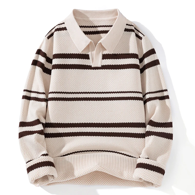겨울 신상 트렌디하고 따뜻한 스트라이프 니트 스웨터 (남성용 캐주얼 루즈핏 스포츠, 큰 사이즈, 고품질)