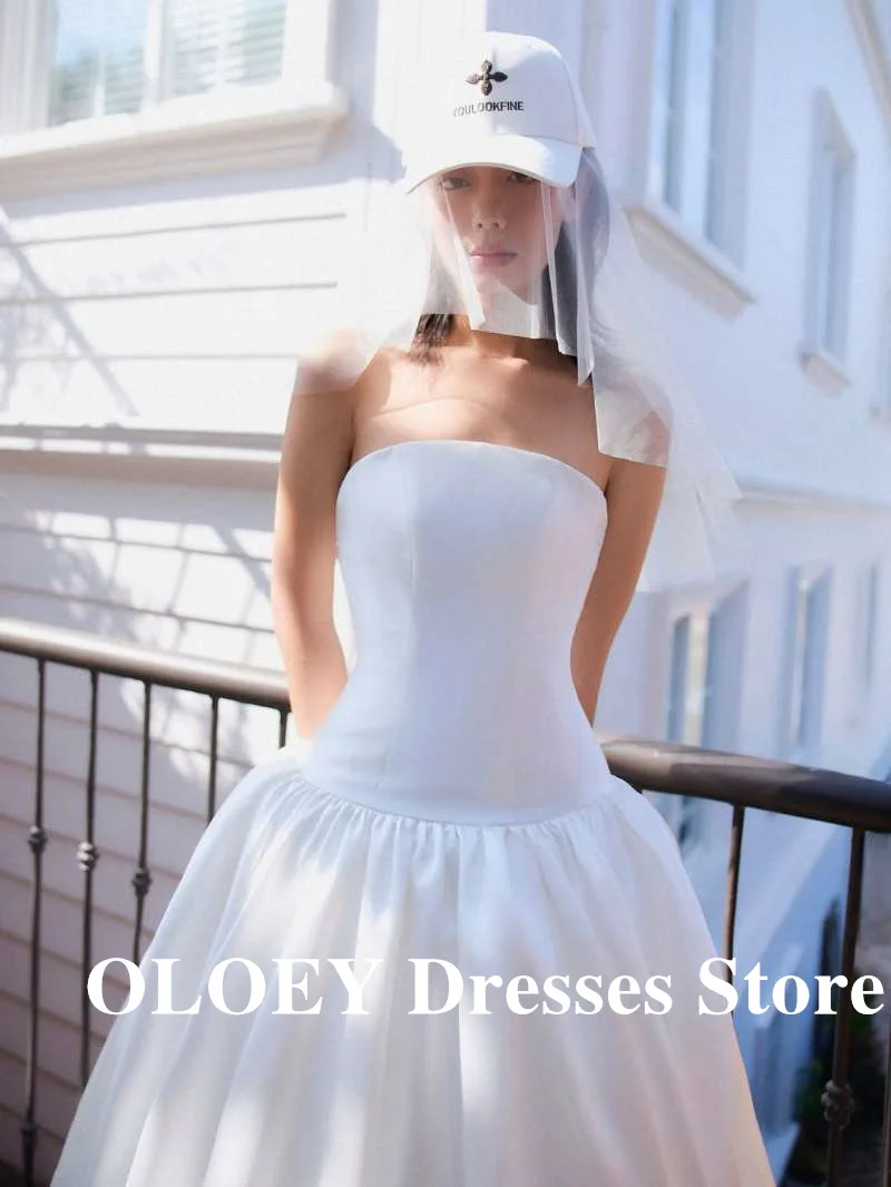 OLOEY-vestidos de novia de satén grueso sin tirantes, línea A, vestidos de novia coreanos hasta el suelo, vestido de recepción Formal personalizado